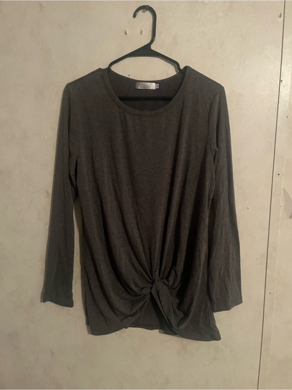 Twist-Front Long Sleeve Top - Charcoal Gray